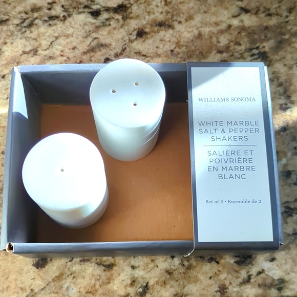 WILLIAMS-SONOMA white marble salt & pepper shakers - Picture 1 of 5